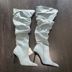 Zara Over Knee Heeled Denim Boots - Size Eur 40/US 9